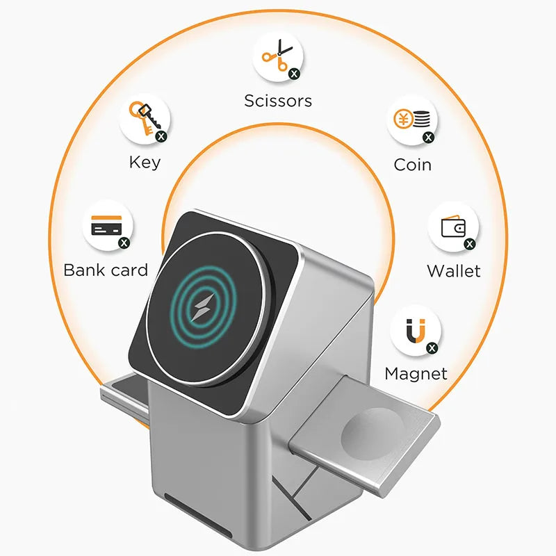 Qi2 3-in-1 Rotating Magnetic Wireless Charging Stand – 15W Fast Charge for Phone, Smartwatch & Earbuds