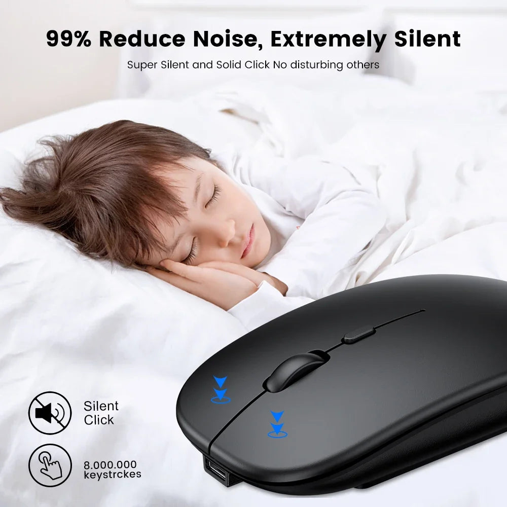 Rechargeable Wireless Mouse – Bluetooth & 2.4GHz Dual-Mode Silent Mini Mouse for PC, Laptop & Mac