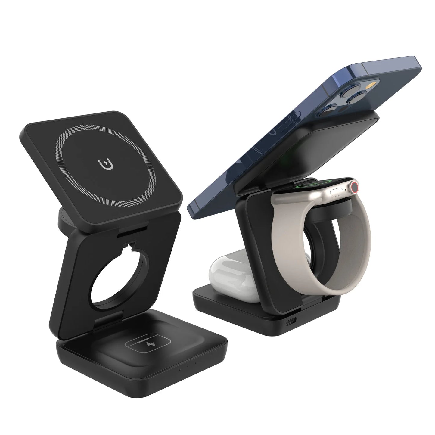 3-in-1 Magnetic Wireless Charging Station – Foldable 30W Fast Charger for Phone, Smartwatch & Earbuds