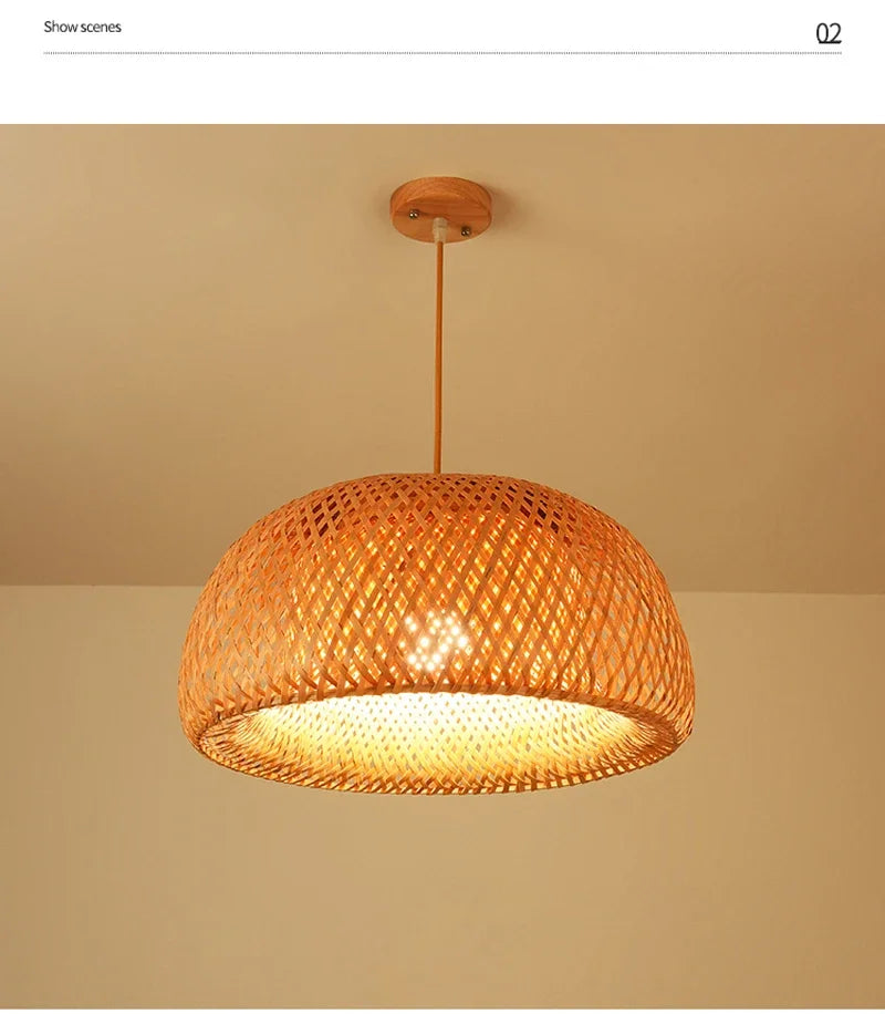 Bamboo Rattan Pendant Light – Handwoven Wicker Ceiling Lamp for Dining Room, Bedroom & Hotel