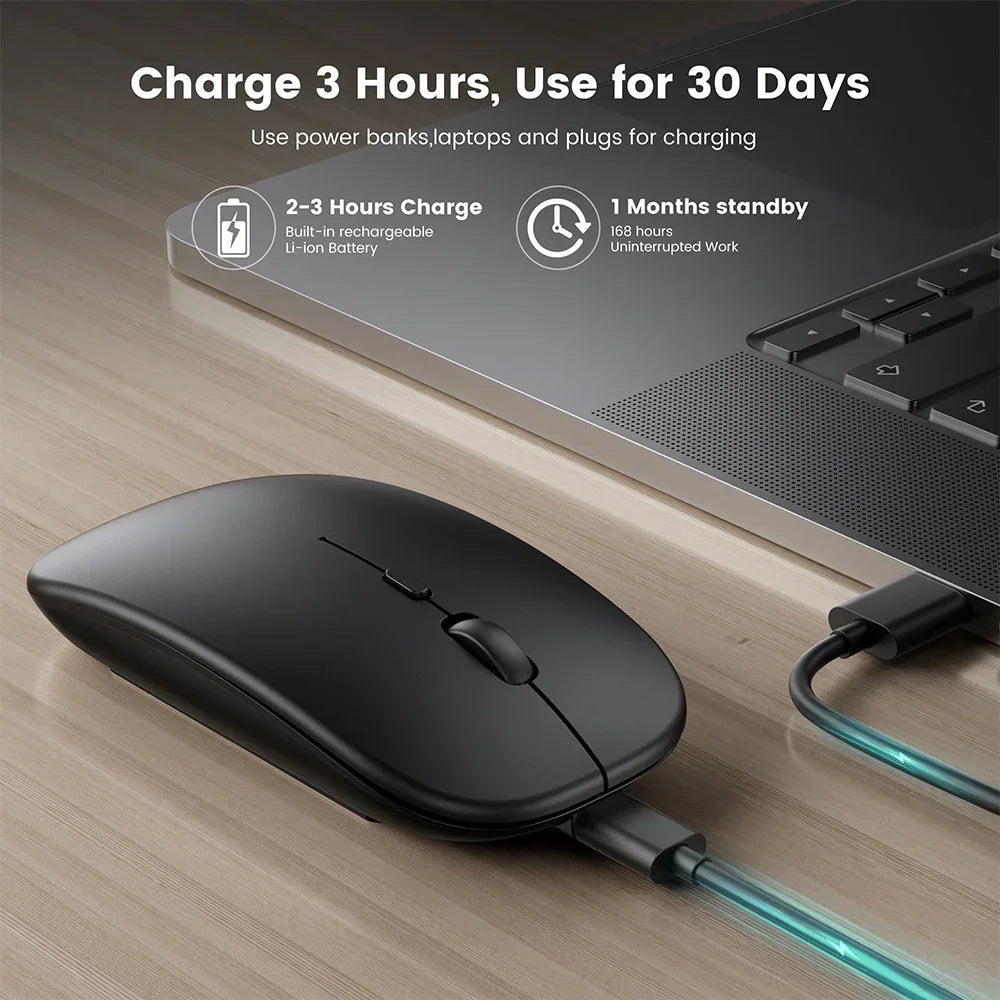 Rechargeable Wireless Mouse – Bluetooth & 2.4GHz Dual-Mode Silent Mini Mouse for PC, Laptop & Mac