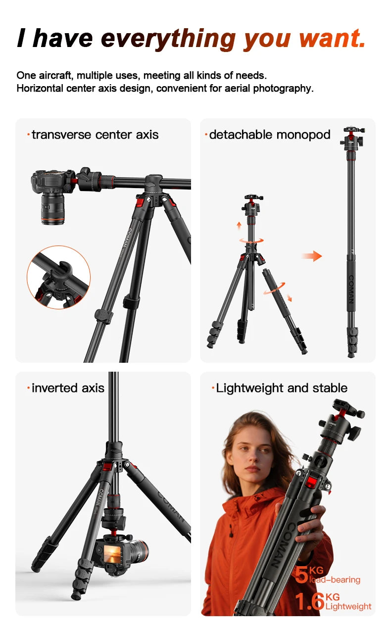 COMAN KX3939 Mini V1 72" Overhead Camera Tripod with Fluid Head
