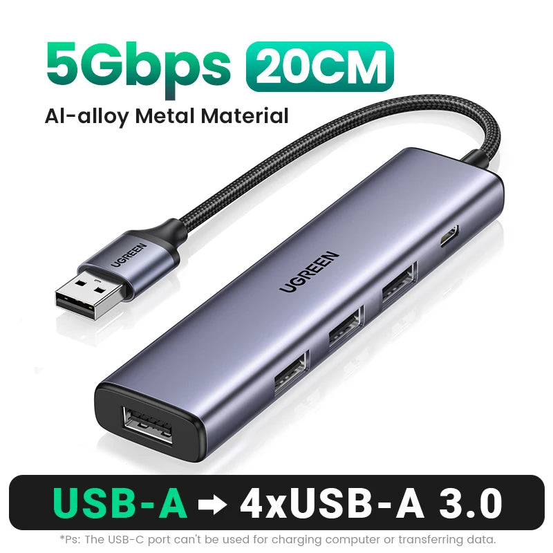 USB-C Hub – 4-Port USB 3.0 Splitter Adapter for Laptops, Tablets & Desktop PCs