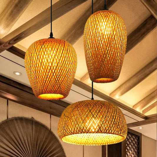 Bamboo Rattan Pendant Light – Handwoven Wicker Ceiling Lamp for Dining Room, Bedroom & Hotel