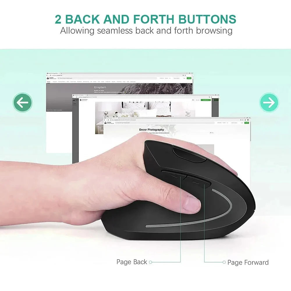 Ergonomic Vertical Wireless Mouse – 2.4GHz, 3 Adjustable DPI & 6 Buttons for Laptop & PC