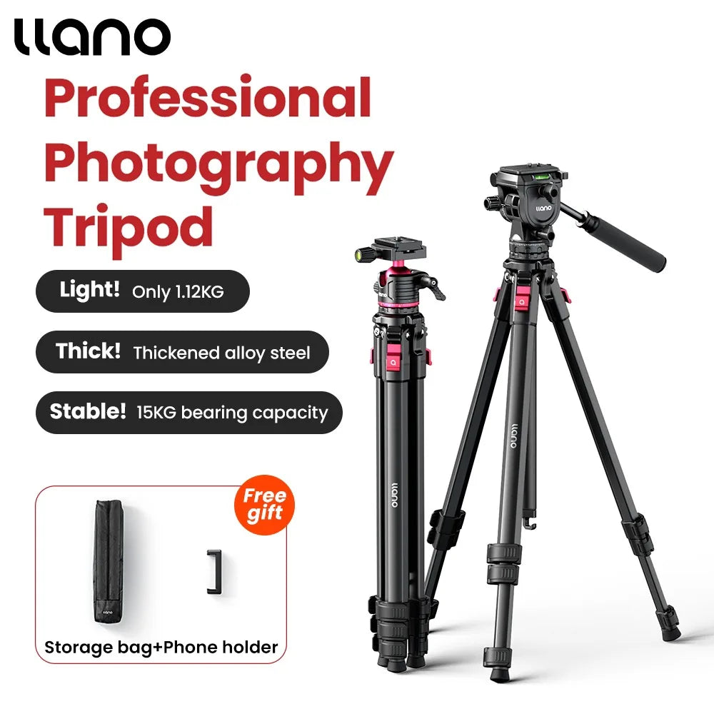 Llano KT003 Professional Camera Tripod with Fluid Head — 15KG Load, Travel-Ready