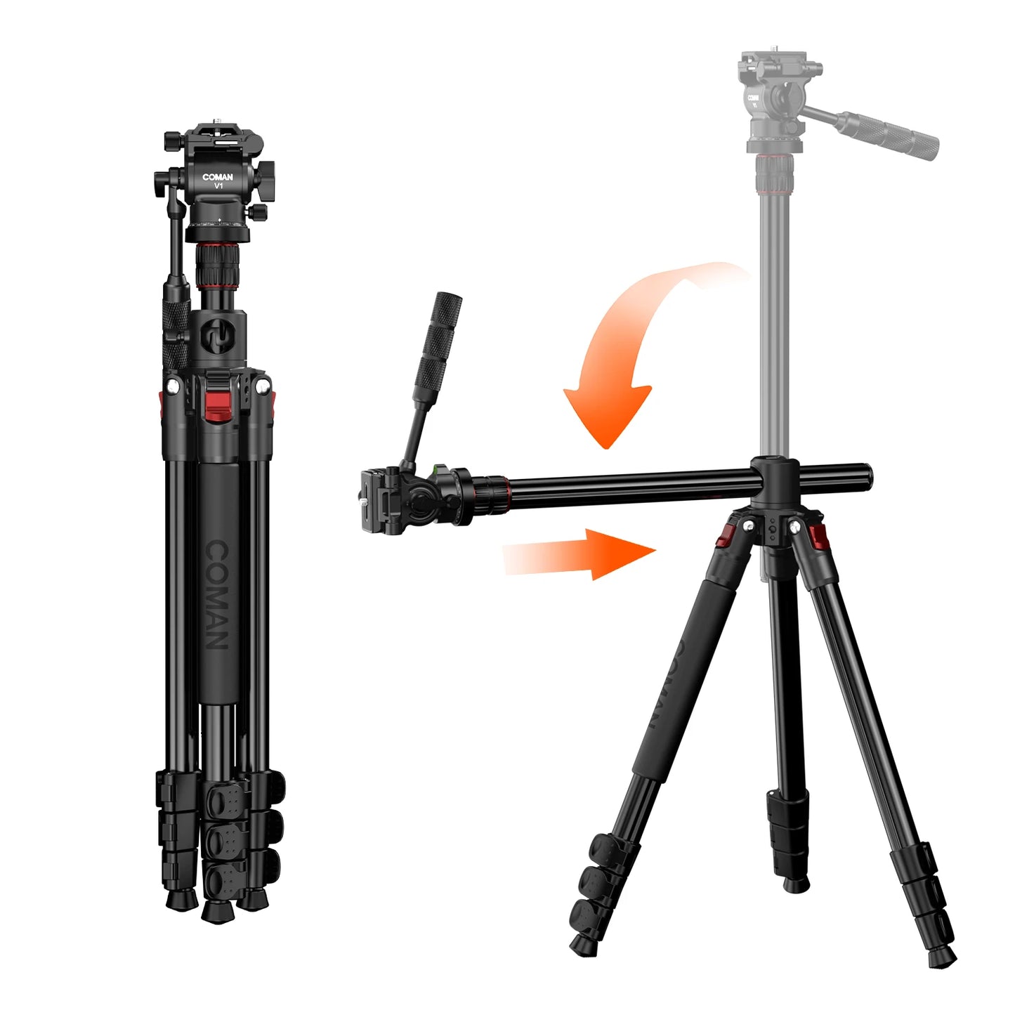 COMAN KX3939 Mini V1 72" Overhead Camera Tripod with Fluid Head