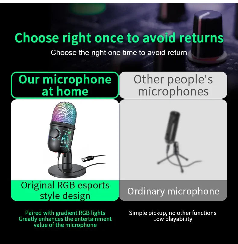 RGB USB Condenser Microphone with Breathing Light – Desktop Mic for Streaming, Gaming & Video Calls