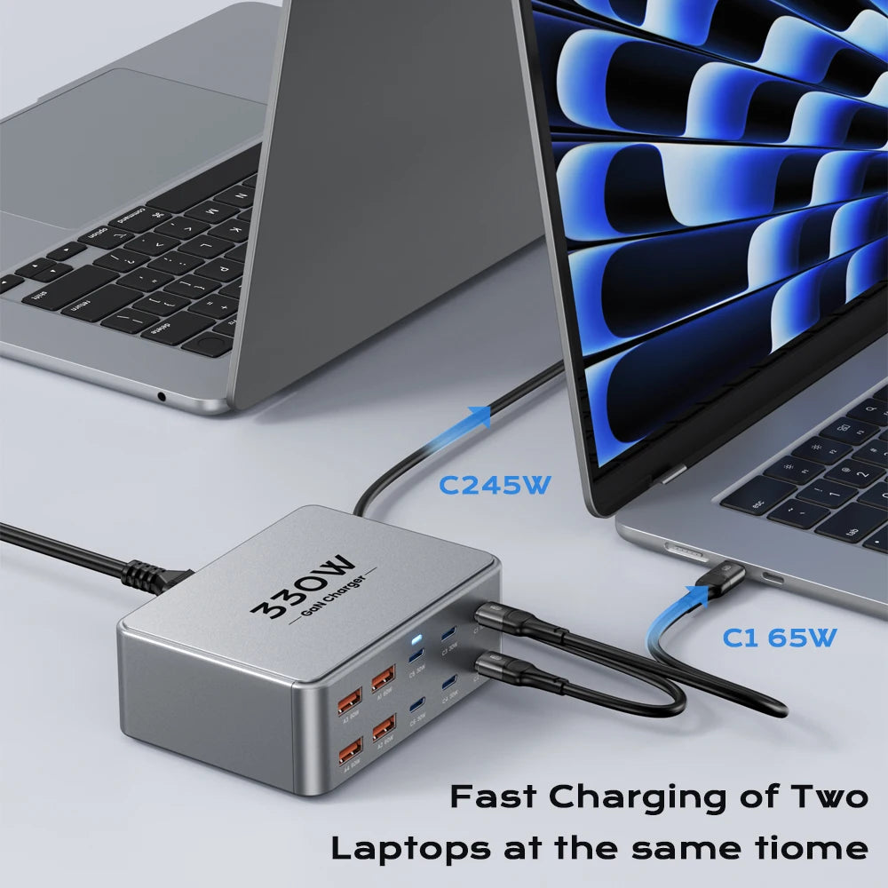 330W 10-Port GaN Desktop Charging Station - 100W PD 3.0 Fast Charger Block for Laptop, MacBook Pro, iPhone 17/16, Samsung & Tablet