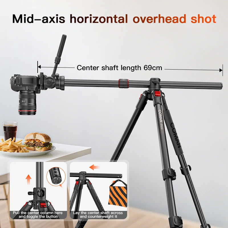 COMAN KX3939 Mini V1 72" Overhead Camera Tripod with Fluid Head