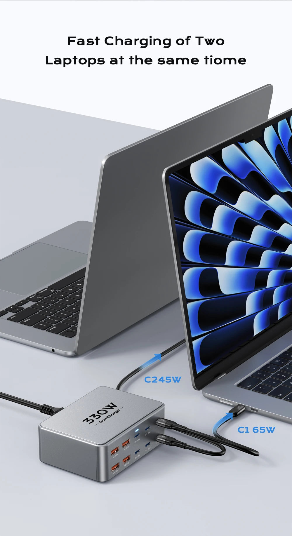 330W 10-Port GaN Desktop Charging Station - 100W PD 3.0 Fast Charger Block for Laptop, MacBook Pro, iPhone 17/16, Samsung & Tablet