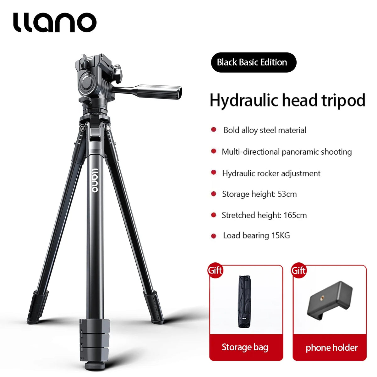 Llano KT003 Professional Camera Tripod with Fluid Head — 15KG Load, Travel-Ready