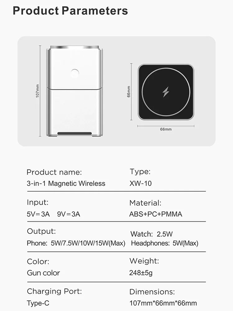 Qi2 3-in-1 Rotating Magnetic Wireless Charging Stand – 15W Fast Charge for Phone, Smartwatch & Earbuds