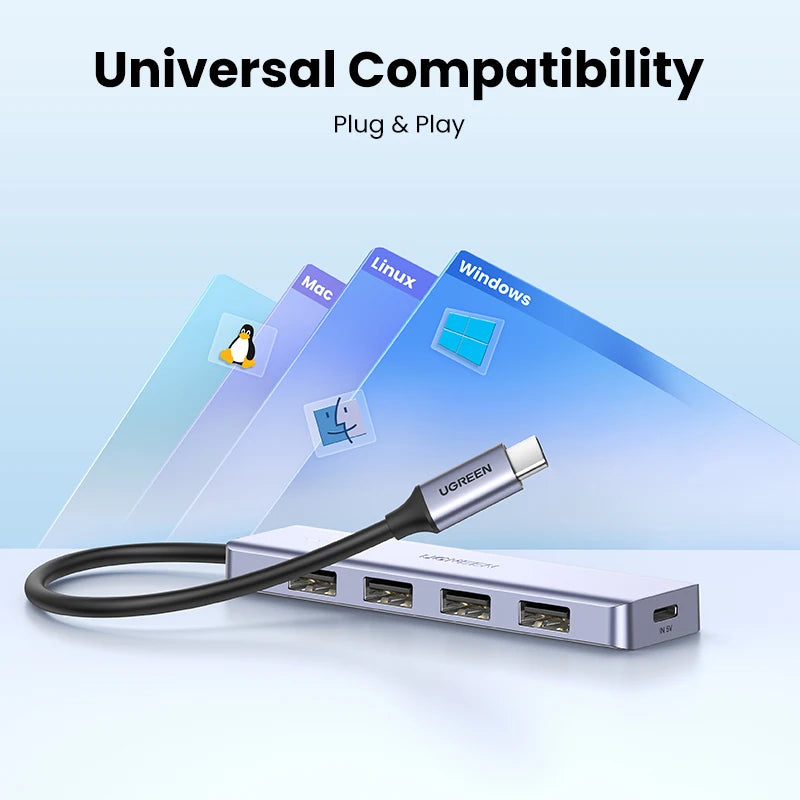 USB-C Hub – 4-Port USB 3.0 Splitter Adapter for Laptops, Tablets & Desktop PCs
