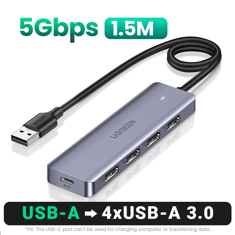 USB-C Hub – 4-Port USB 3.0 Splitter Adapter for Laptops, Tablets & Desktop PCs