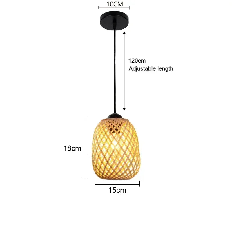 Bamboo Rattan Pendant Light – Handwoven Wicker Ceiling Lamp for Dining Room, Bedroom & Hotel