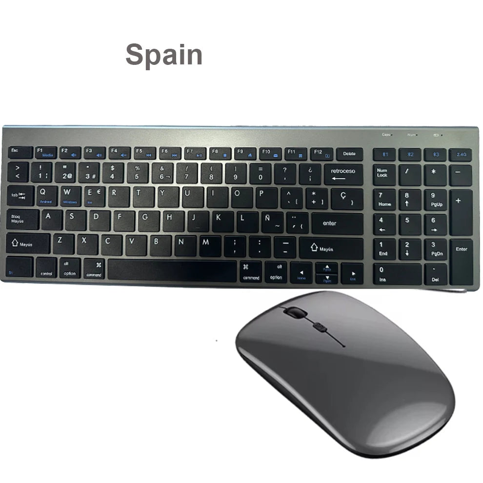 Wireless Keyboard & Mouse Combo – Bluetooth 5.0 & 2.4G Rechargeable Full-Size Ergonomic Set