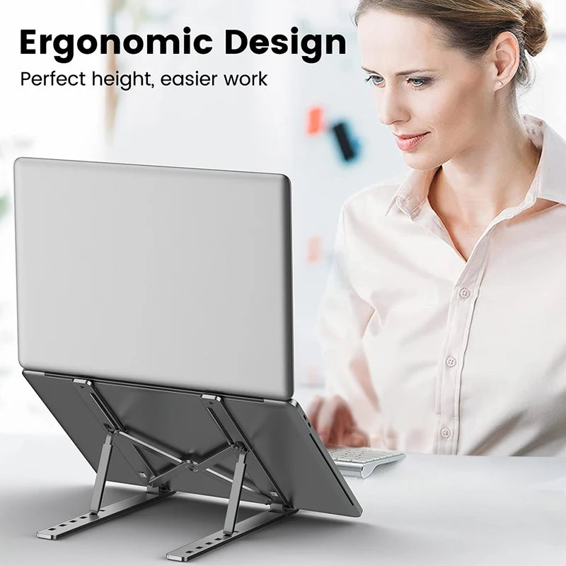 Aluminum Laptop Stand – Foldable, Portable & Non-Slip Cooling Holder for Notebooks