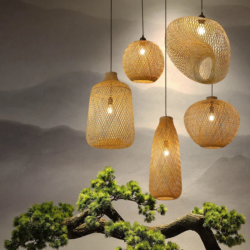 Bamboo Rattan Pendant Light – Handwoven Wicker Ceiling Lamp for Dining Room, Bedroom & Hotel