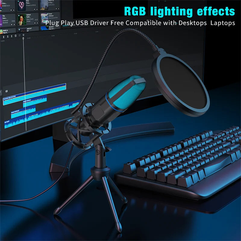 RGB USB Condenser Microphone – Wired Gaming Mic for Podcasting, Streaming & Studio Recording