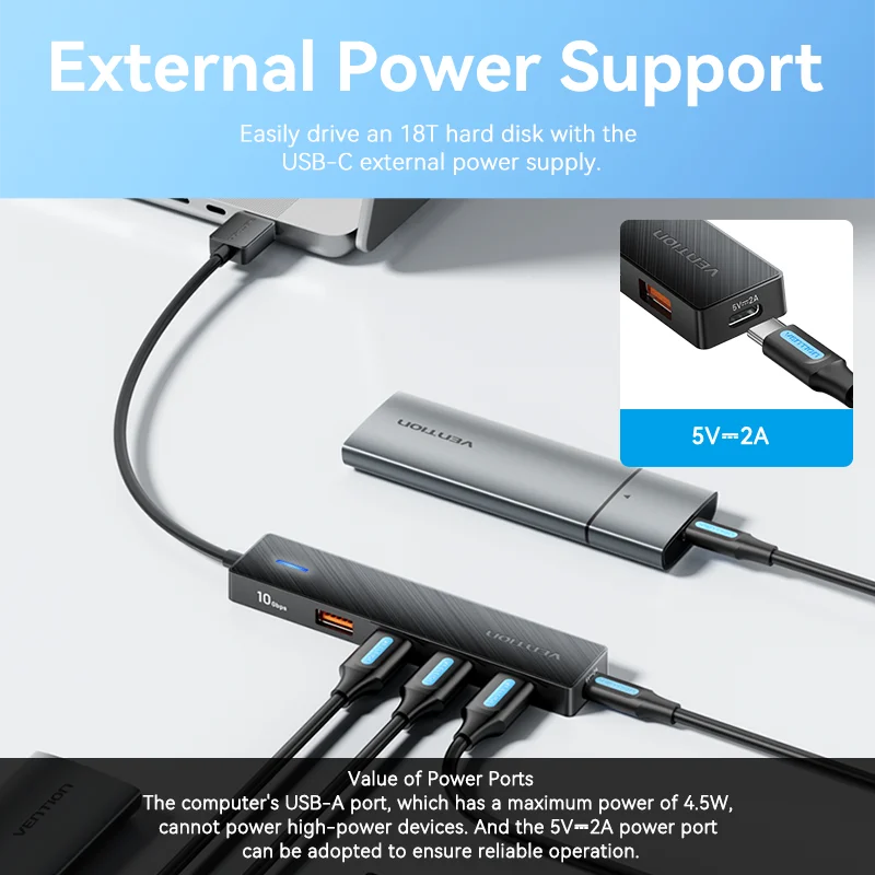 USB 3.2 Gen2 Hub – 5-Port 10Gbps USB-A & USB-C Multiport Adapter for MacBook, iPad & Laptop