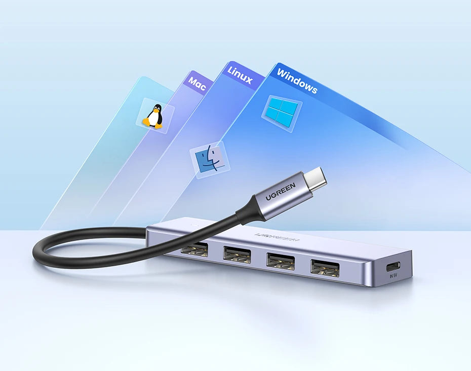 USB-C Hub – 4-Port USB 3.0 Splitter Adapter for Laptops, Tablets & Desktop PCs