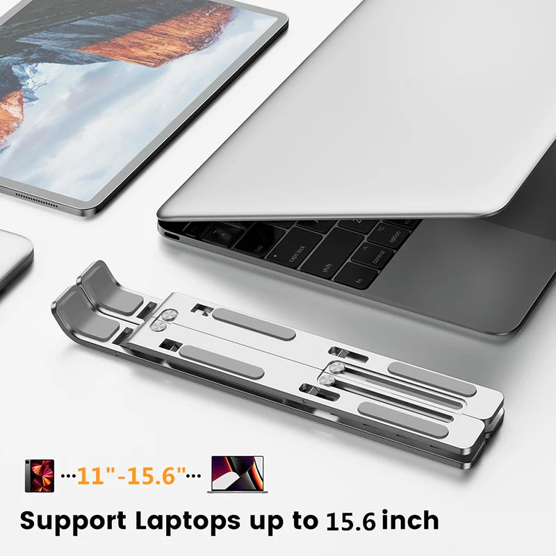 Aluminum Laptop Stand – Foldable, Portable & Non-Slip Cooling Holder for Notebooks