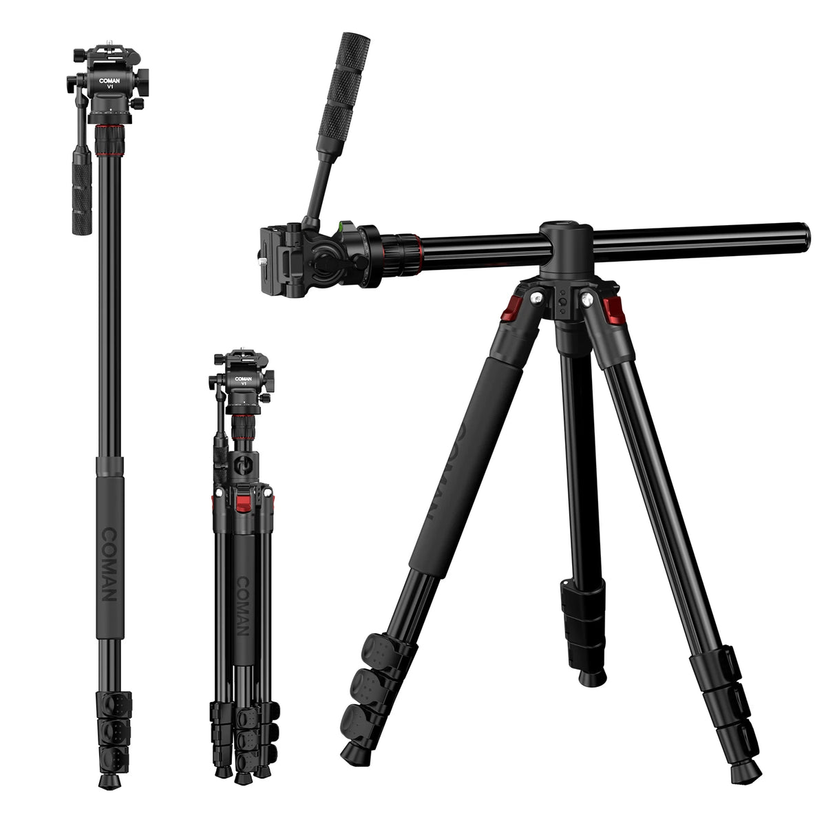 COMAN KX3939 Mini V1 72" Overhead Camera Tripod with Fluid Head