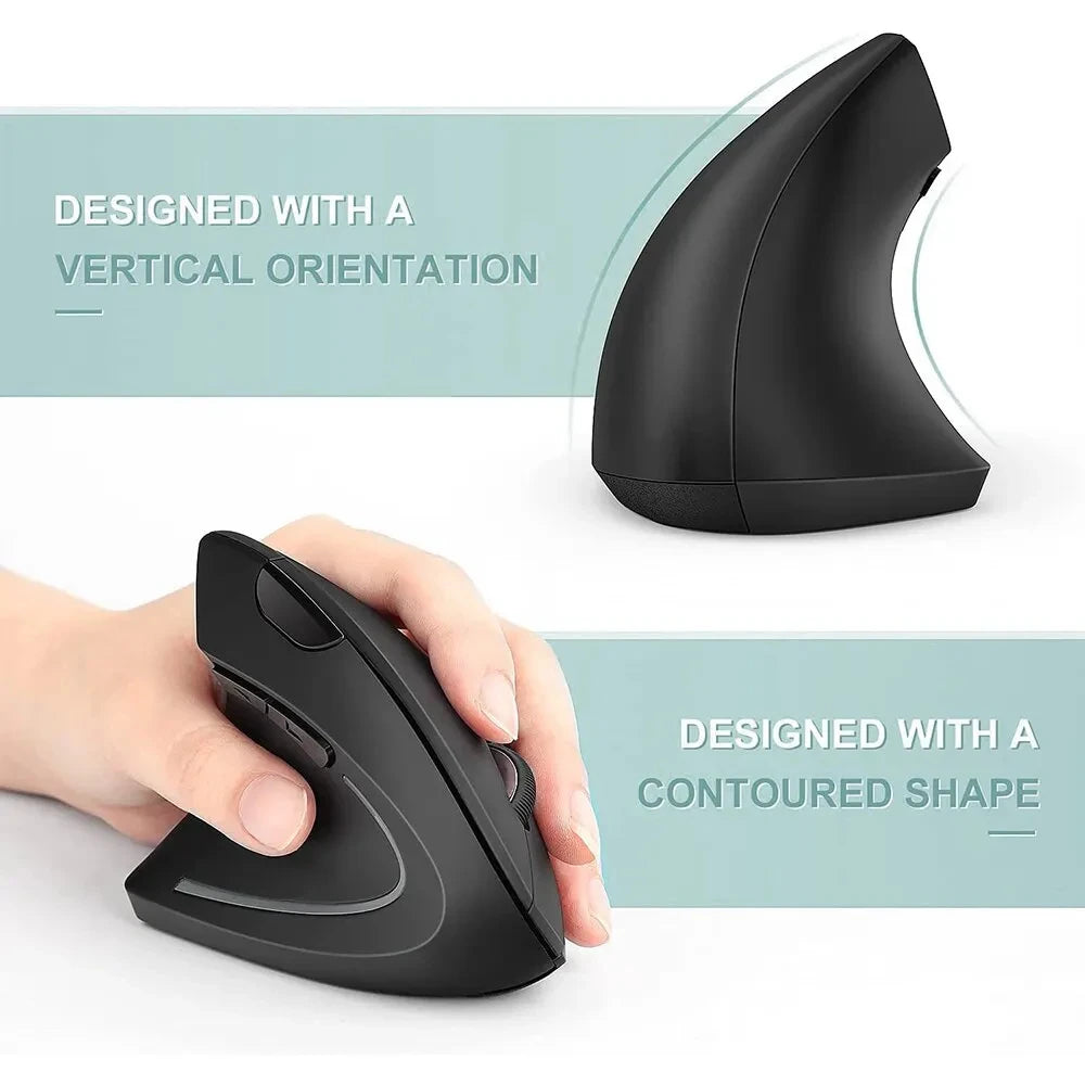 Ergonomic Vertical Wireless Mouse – 2.4GHz, 3 Adjustable DPI & 6 Buttons for Laptop & PC