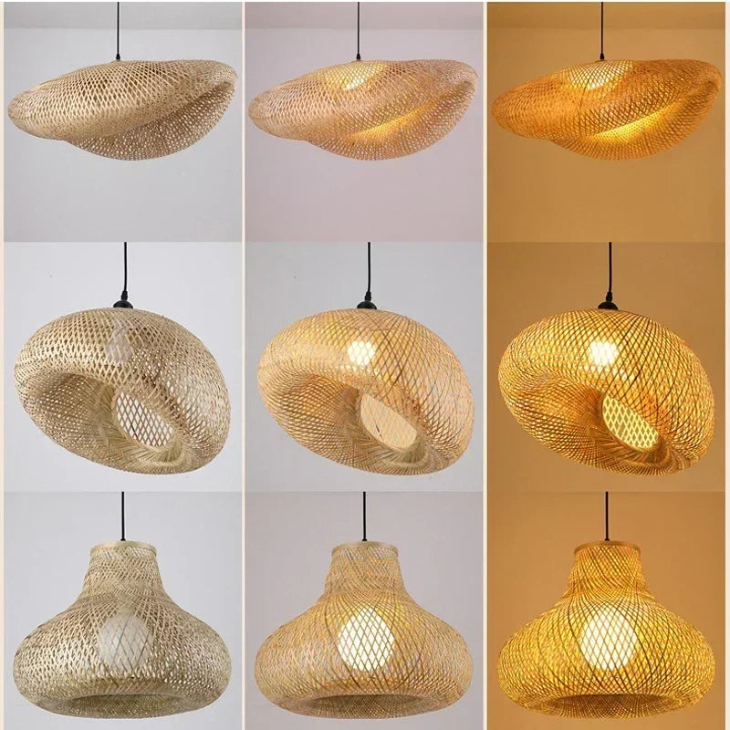 Bamboo Rattan Pendant Light – Handwoven Wicker Ceiling Lamp for Dining Room, Bedroom & Hotel