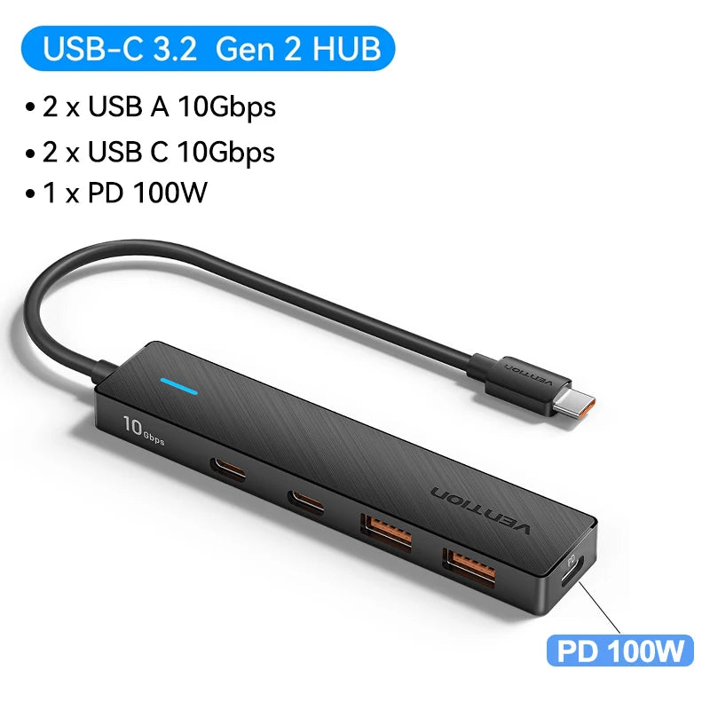 USB 3.2 Gen2 Hub – 5-Port 10Gbps USB-A & USB-C Multiport Adapter for MacBook, iPad & Laptop