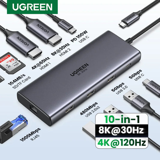 Dual HDMI USB-C Docking Station – Up to 13-in-1 with 8K/4K Output, RJ45, PD 100W & USB 3.0
