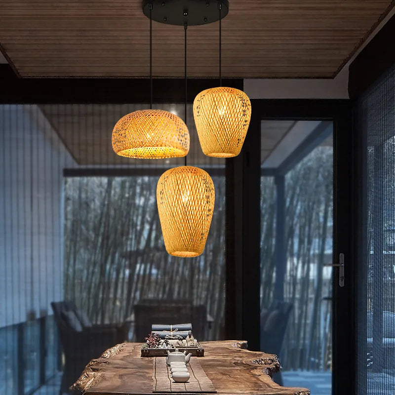 Bamboo Rattan Pendant Light – Handwoven Wicker Ceiling Lamp for Dining Room, Bedroom & Hotel
