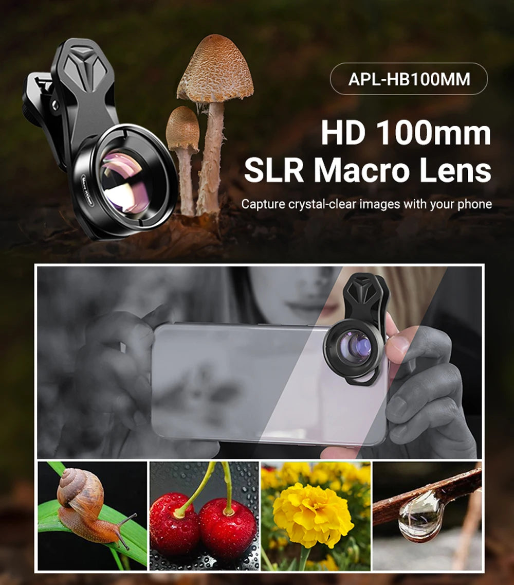 APEXEL APL-HB100MM 100mm Macro Phone Lens Kit — 4K HD with CPL & Star Filter Bundle