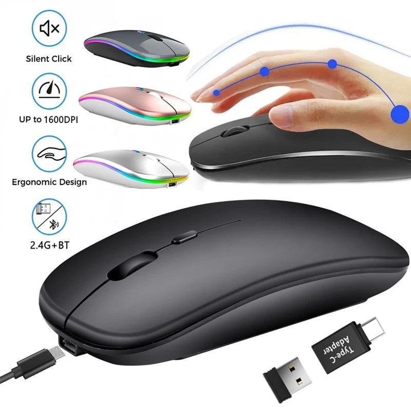 Rechargeable Wireless Mouse – Bluetooth & 2.4GHz Dual-Mode Silent Mini Mouse for PC, Laptop & Mac