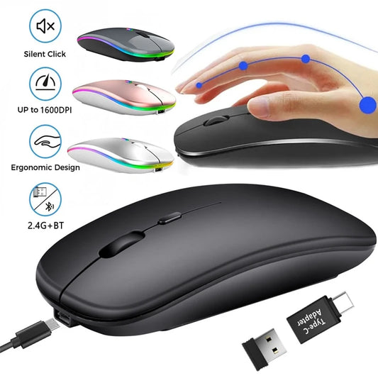 Rechargeable Wireless Mouse – Bluetooth & 2.4GHz Dual-Mode Silent Mini Mouse for PC, Laptop & Mac