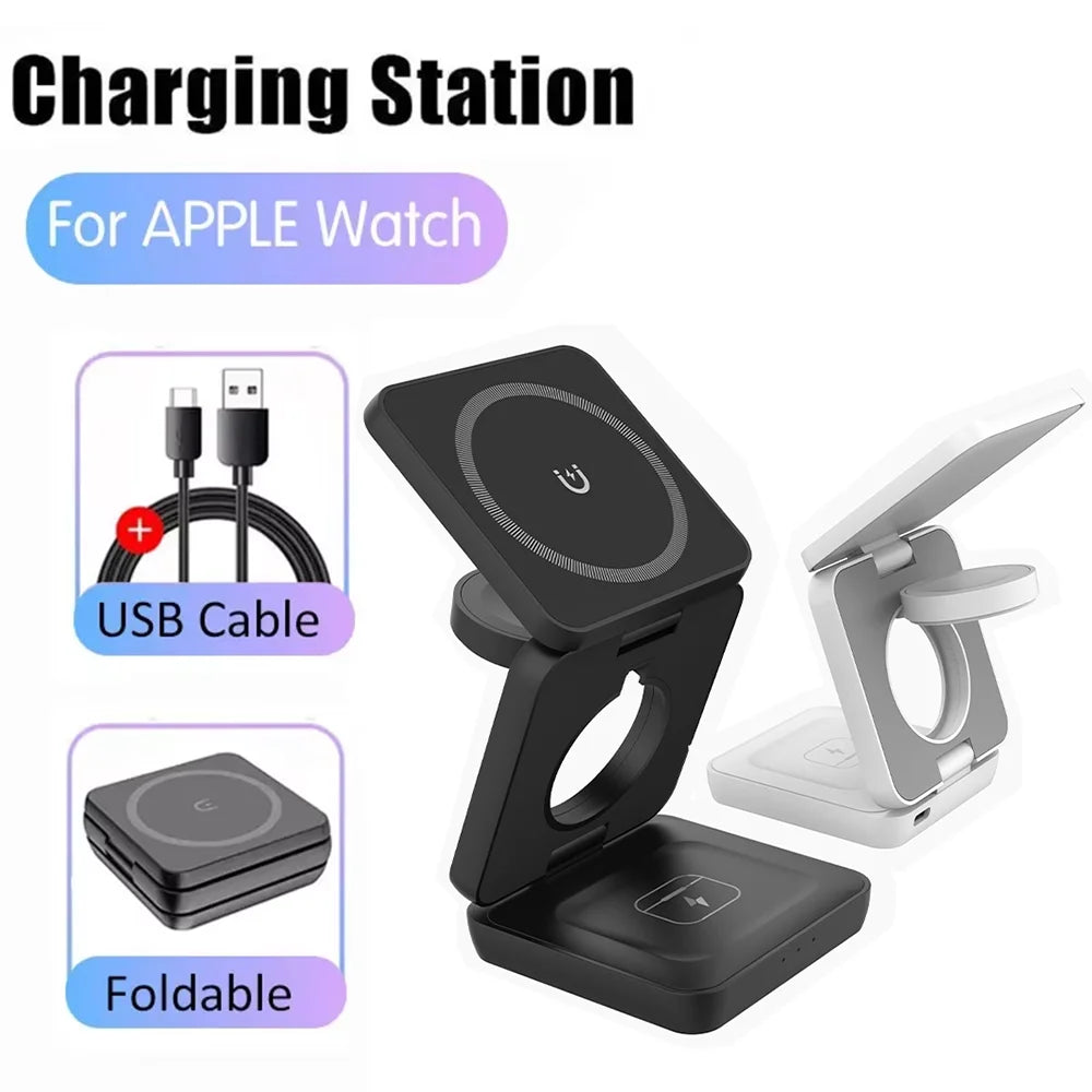 3-in-1 Magnetic Wireless Charging Station – Foldable 30W Fast Charger for Phone, Smartwatch & Earbuds