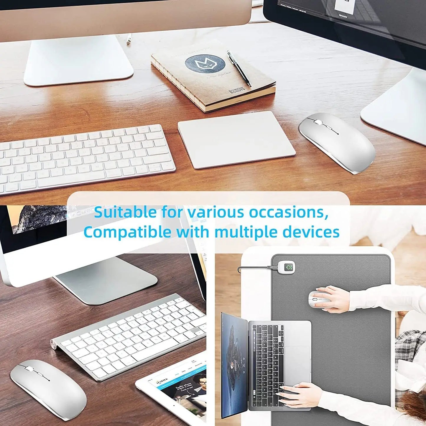 Rechargeable Wireless Mouse – Bluetooth & 2.4GHz Dual-Mode Silent Mini Mouse for PC, Laptop & Mac