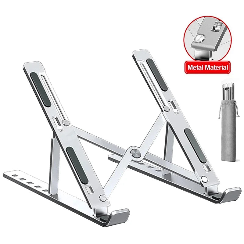 Aluminum Laptop Stand – Foldable, Portable & Non-Slip Cooling Holder for Notebooks