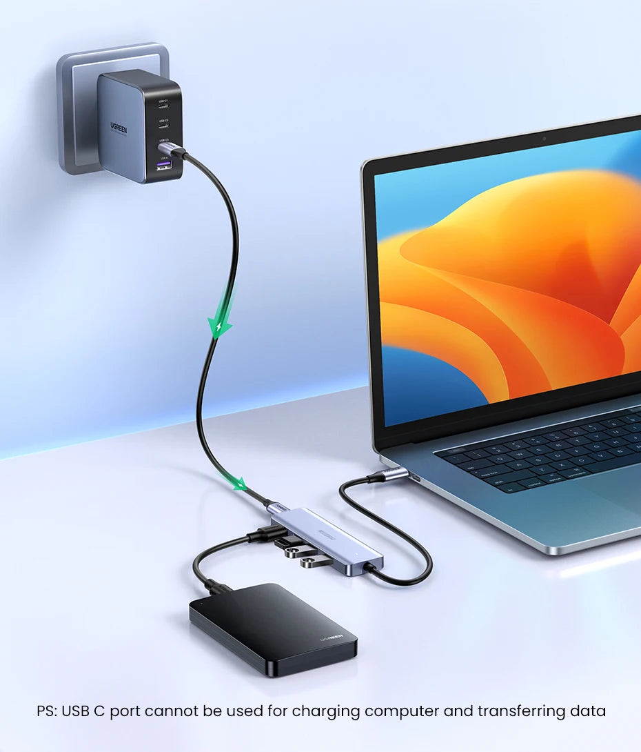 USB-C Hub – 4-Port USB 3.0 Splitter Adapter for Laptops, Tablets & Desktop PCs