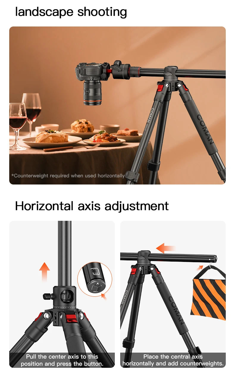 COMAN KX3939 Mini V1 72" Overhead Camera Tripod with Fluid Head