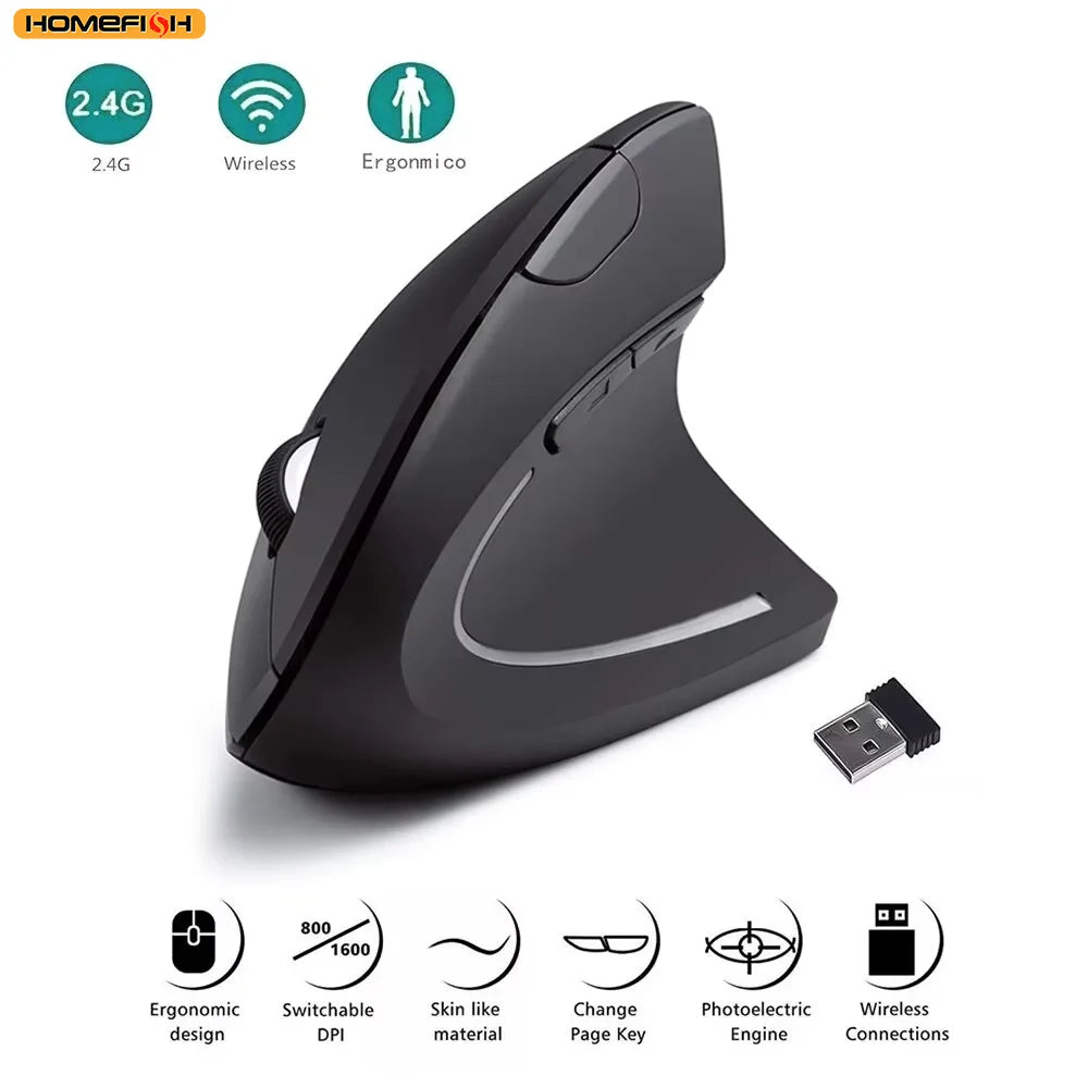 Ergonomic Vertical Wireless Mouse – 2.4GHz, 3 Adjustable DPI & 6 Buttons for Laptop & PC