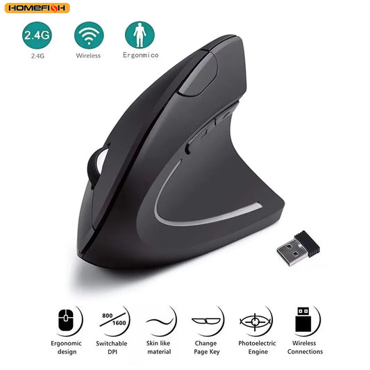 Ergonomic Vertical Wireless Mouse – 2.4GHz, 3 Adjustable DPI & 6 Buttons for Laptop & PC