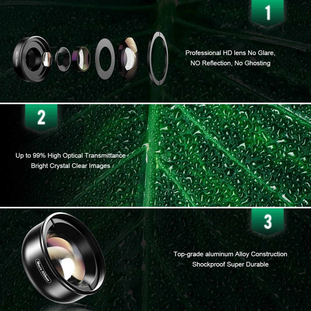 APEXEL APL-HB100MM 100mm Macro Phone Lens Kit — 4K HD with CPL & Star Filter Bundle