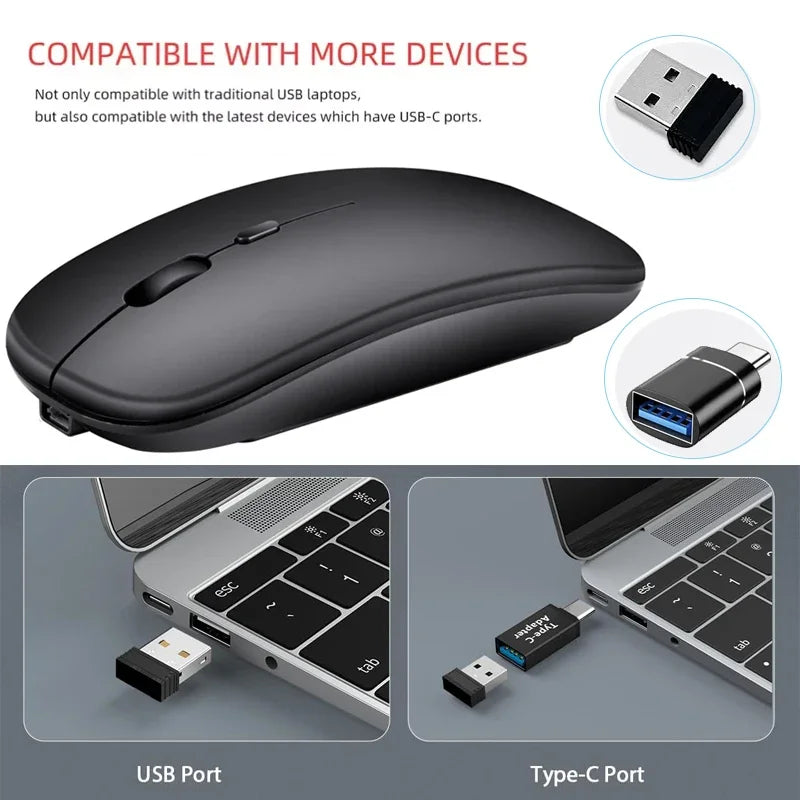Rechargeable Wireless Mouse – Bluetooth & 2.4GHz Dual-Mode Silent Mini Mouse for PC, Laptop & Mac