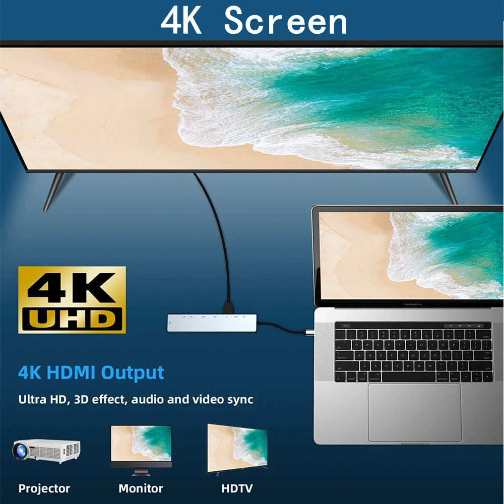 USB-C Docking Station – 11/12-in-1 Multiport Adapter with 4K HDMI, RJ45, SD/TF, VGA & USB 3.0