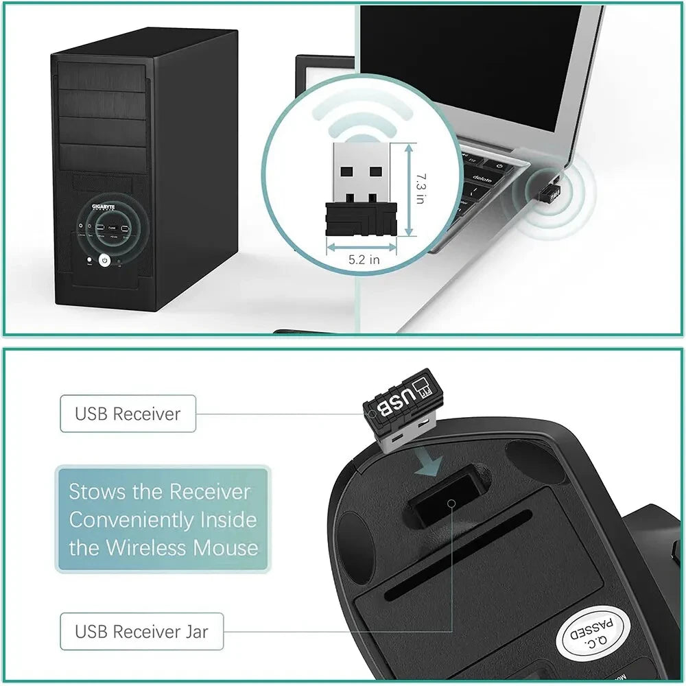 Ergonomic Vertical Wireless Mouse – 2.4GHz, 3 Adjustable DPI & 6 Buttons for Laptop & PC