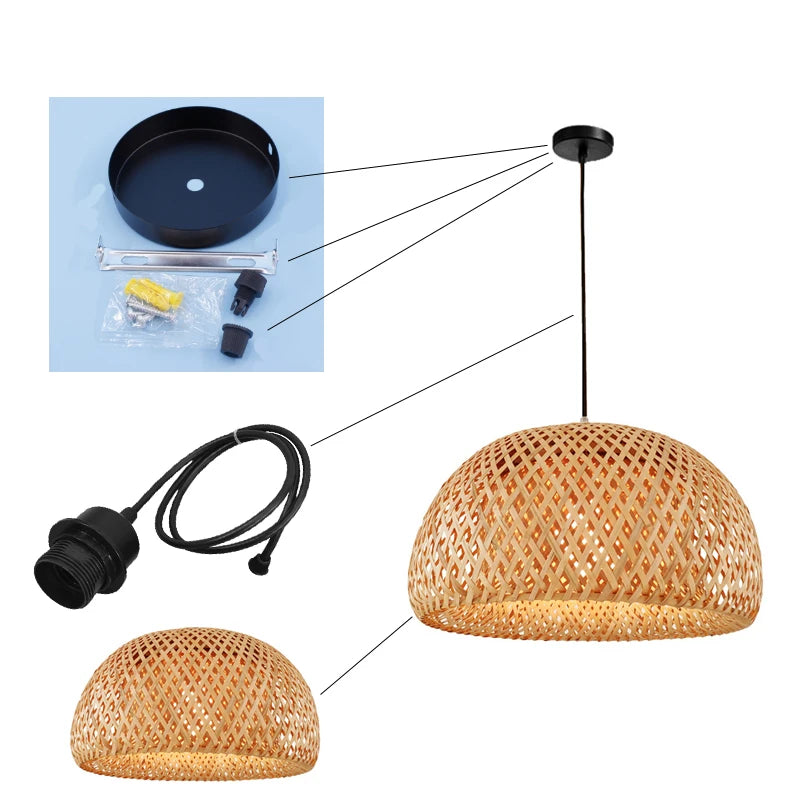 Bamboo Rattan Pendant Light – Handwoven Wicker Ceiling Lamp for Dining Room, Bedroom & Hotel