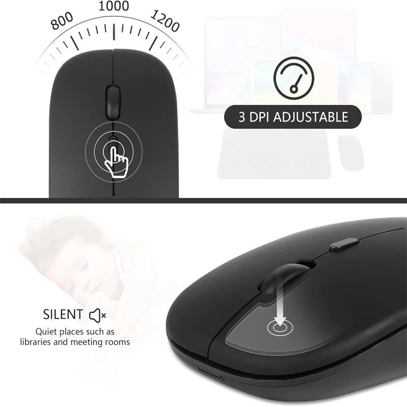 Rechargeable Wireless Mouse – Bluetooth & 2.4GHz Dual-Mode Silent Mini Mouse for PC, Laptop & Mac
