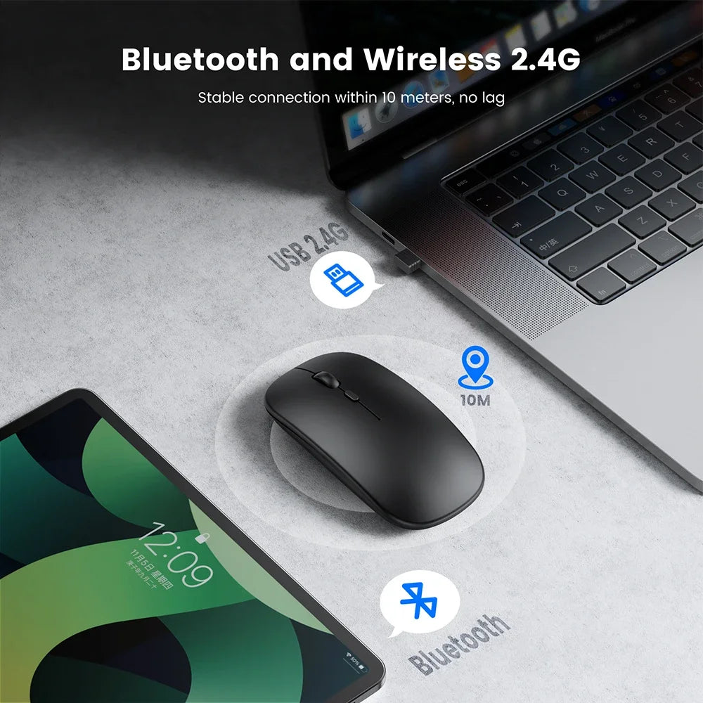 Rechargeable Wireless Mouse – Bluetooth & 2.4GHz Dual-Mode Silent Mini Mouse for PC, Laptop & Mac